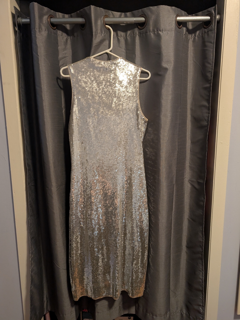 Sleeveless Silver Sequin Midi Dress